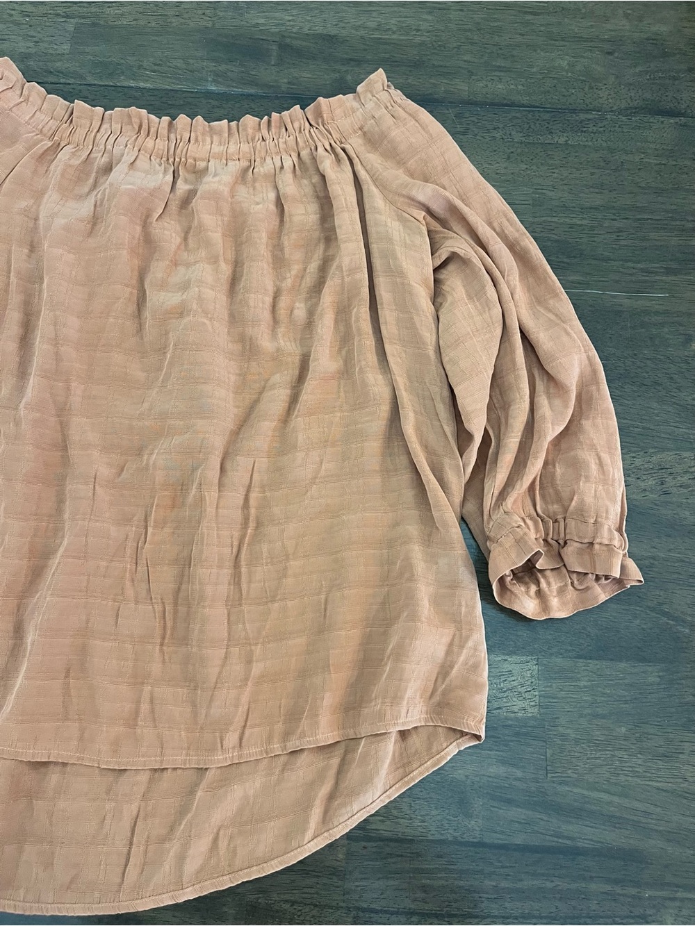 Ann Taylor Factory Off-the-Shoulder Ruched Neckline Blouse Burnt Orange Sz Large - Picture 7 of 8